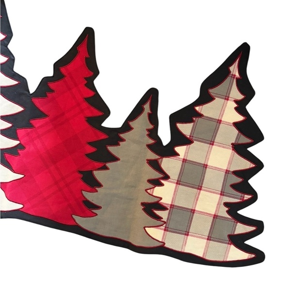 Winter Cut Out Pine Tree Table Runner Plaid Herringbone Printed 34”LX14”W Lined - Picture 5 of 5